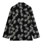 Black And White Monstera Pattern Print Women's Cotton Blazer