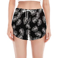 Black And White Monstera Pattern Print Women's Split Running Shorts