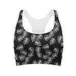 Black And White Monstera Pattern Print Women's Sports Bra