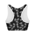 Black And White Monstera Pattern Print Women's Sports Bra