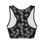 Black And White Monstera Pattern Print Women's Sports Bra