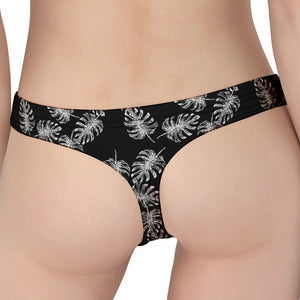 Black And White Monstera Pattern Print Women's Thong