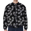 Black And White Monstera Pattern Print Zip Sleeve Bomber Jacket
