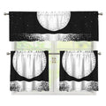 Black And White Moonlight Print 3 Piece Kitchen Curtains