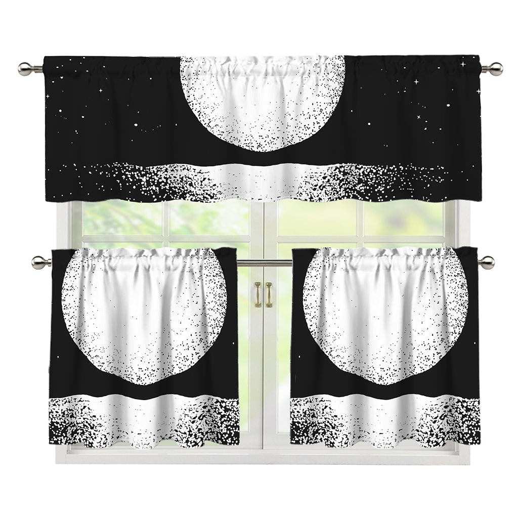 Black And White Moonlight Print 3 Piece Kitchen Curtains