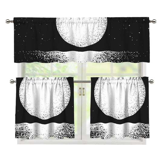 Black And White Moonlight Print 3 Piece Kitchen Curtains