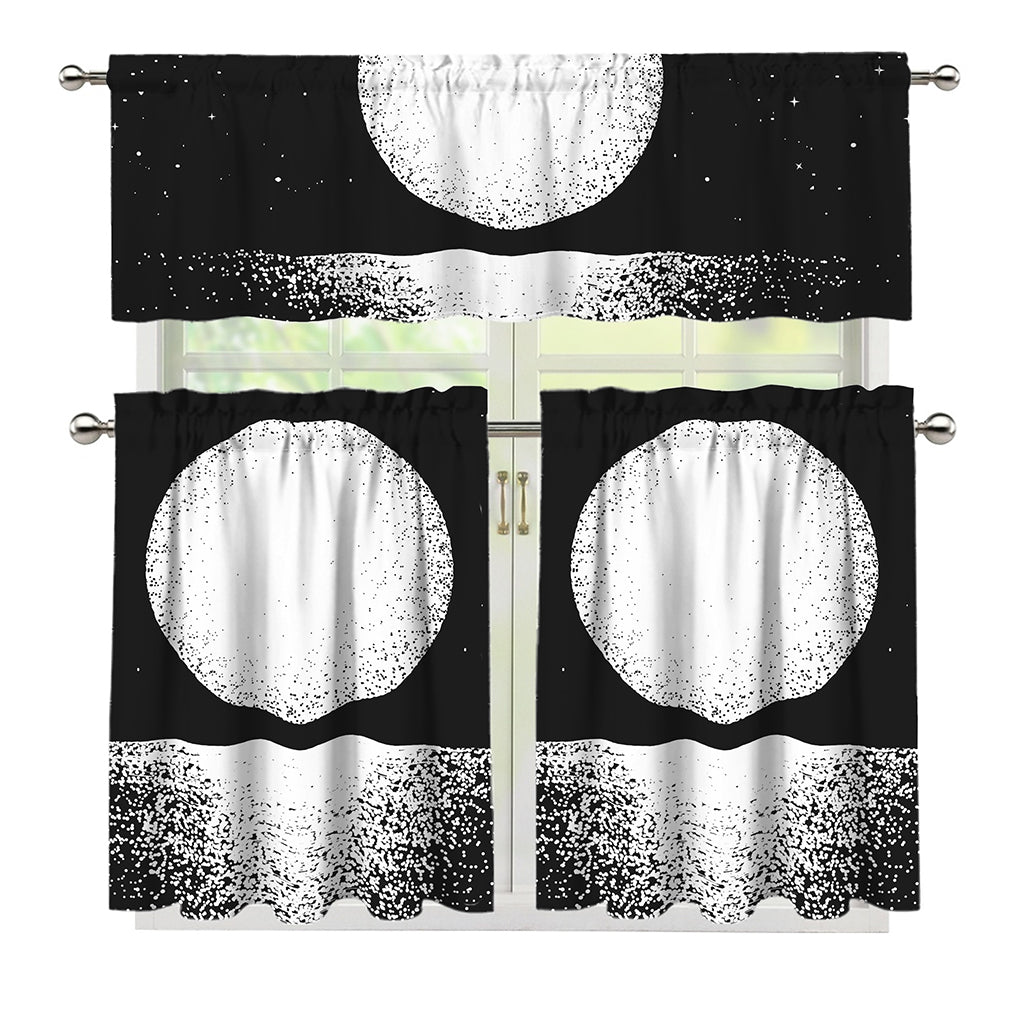 Black And White Moonlight Print 3 Piece Kitchen Curtains