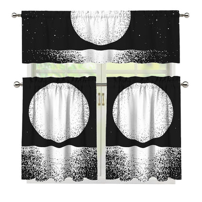 Black And White Moonlight Print 3 Piece Kitchen Curtains