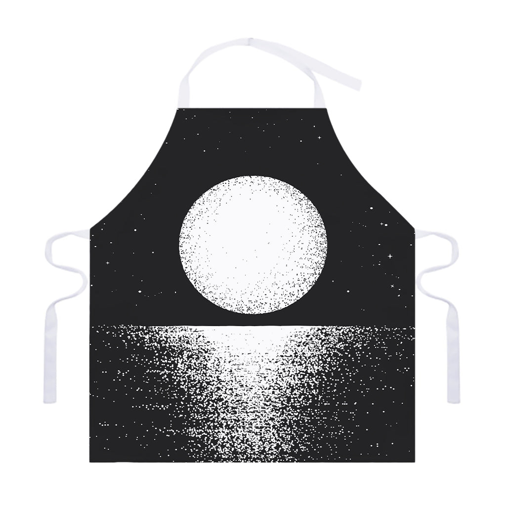 Black And White Moonlight Print Adjustable Apron