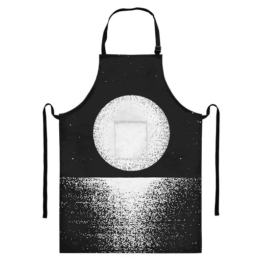 Black And White Moonlight Print Bib Apron With Pocket