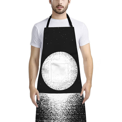 Black And White Moonlight Print Bib Apron With Pocket