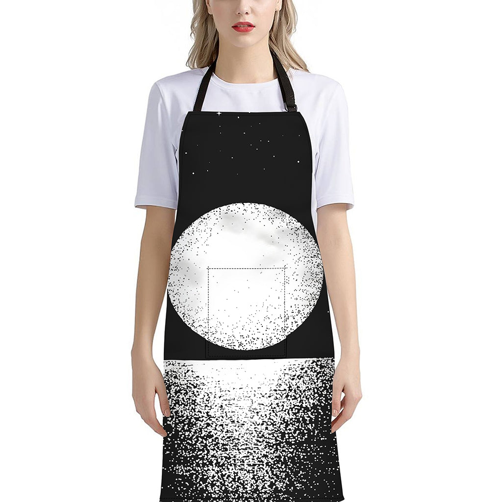 Black And White Moonlight Print Bib Apron With Pocket
