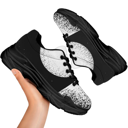 Black And White Moonlight Print Black Chunky Shoes