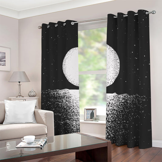Black And White Moonlight Print Blackout Grommet Curtains
