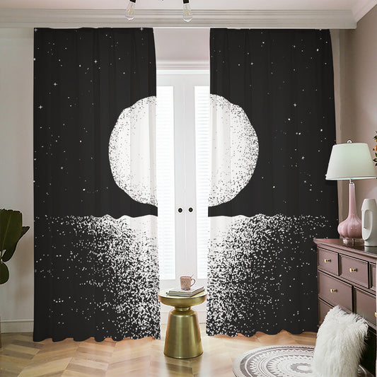 Black And White Moonlight Print Blackout Pencil Pleat Curtains