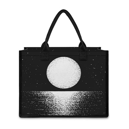 Black And White Moonlight Print Canvas Tote Bag