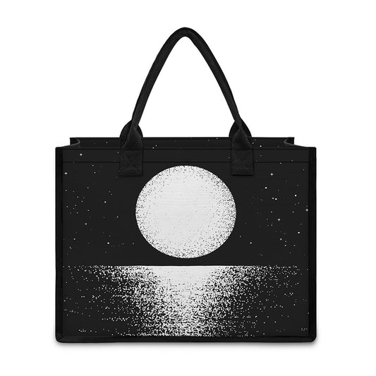 Black And White Moonlight Print Canvas Tote Bag