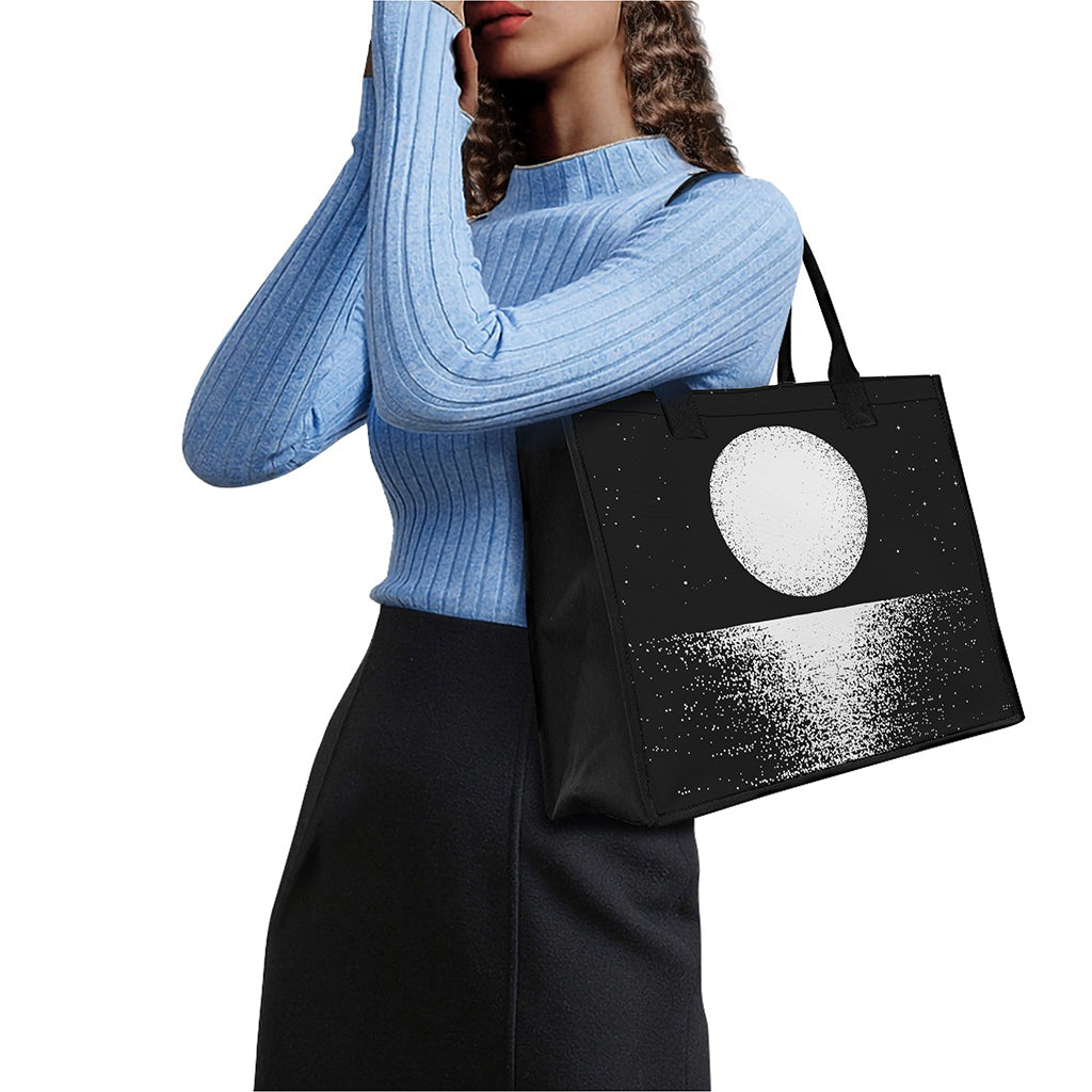 Black And White Moonlight Print Canvas Tote Bag