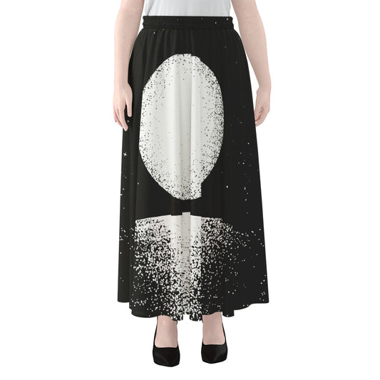 Black And White Moonlight Print Chiffon Maxi Skirt