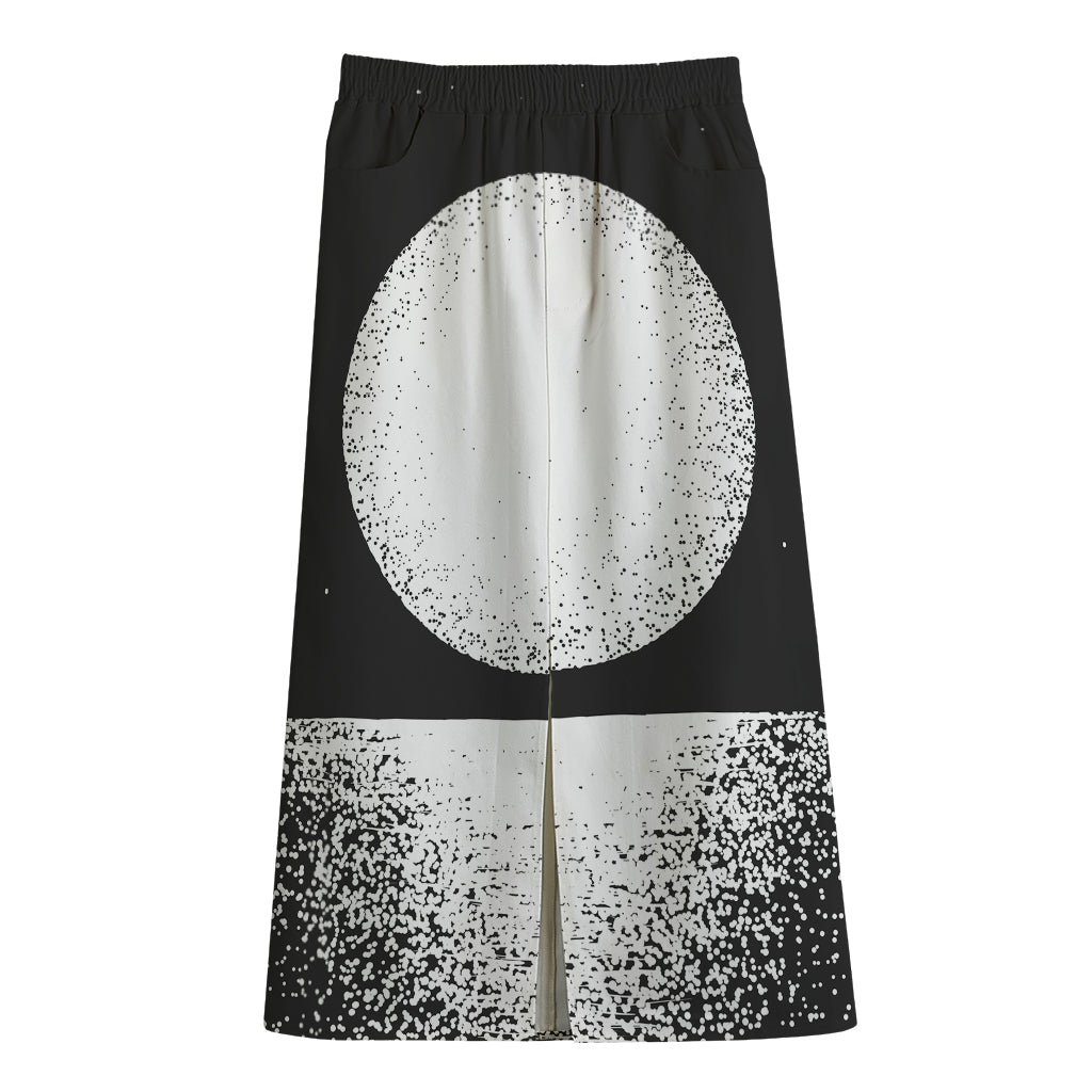 Black And White Moonlight Print Cotton Front Slit Maxi Skirt
