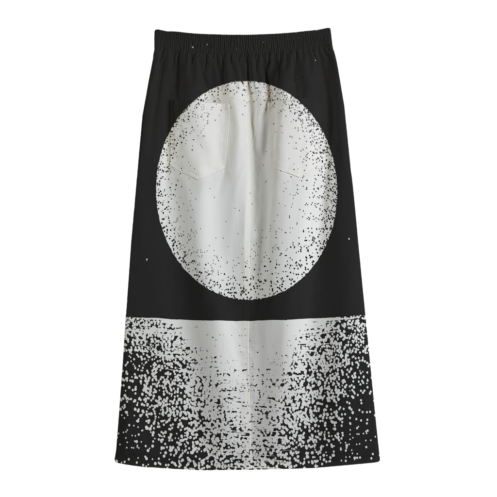 Black And White Moonlight Print Cotton Front Slit Maxi Skirt
