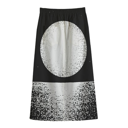 Black And White Moonlight Print Cotton Front Slit Maxi Skirt