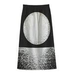 Black And White Moonlight Print Cotton Front Slit Maxi Skirt