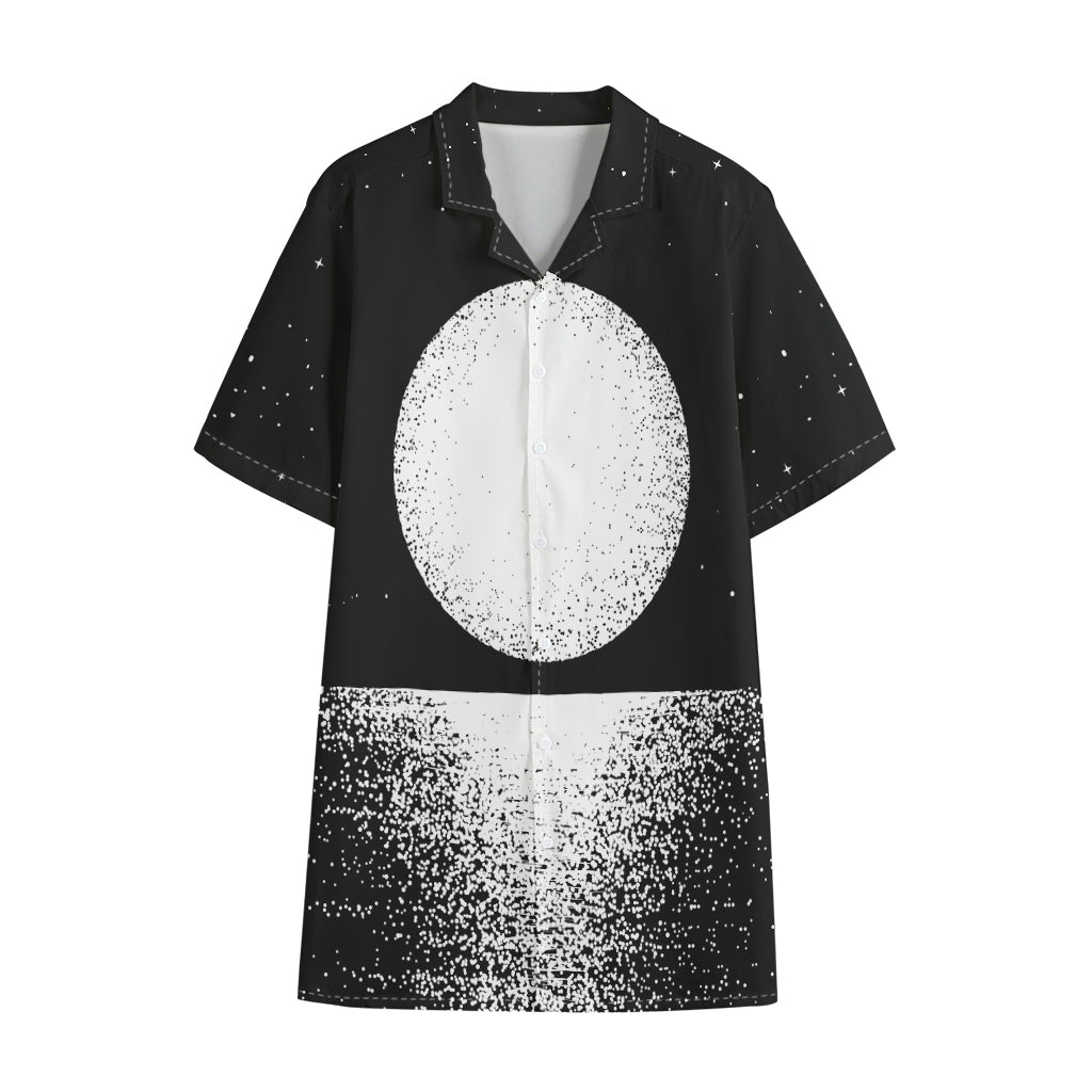 Black And White Moonlight Print Cotton Hawaiian Shirt