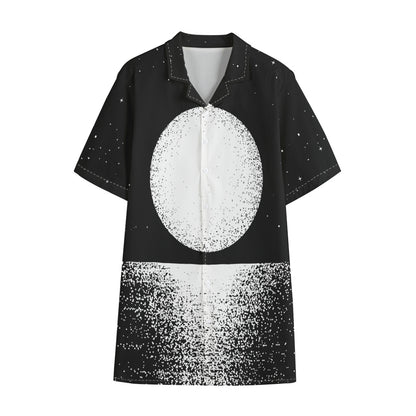 Black And White Moonlight Print Cotton Hawaiian Shirt