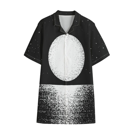 Black And White Moonlight Print Cotton Hawaiian Shirt