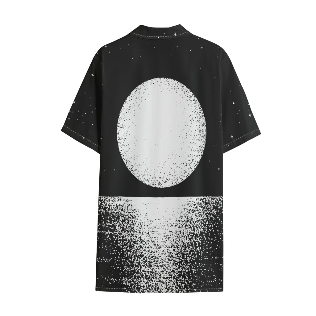 Black And White Moonlight Print Cotton Hawaiian Shirt