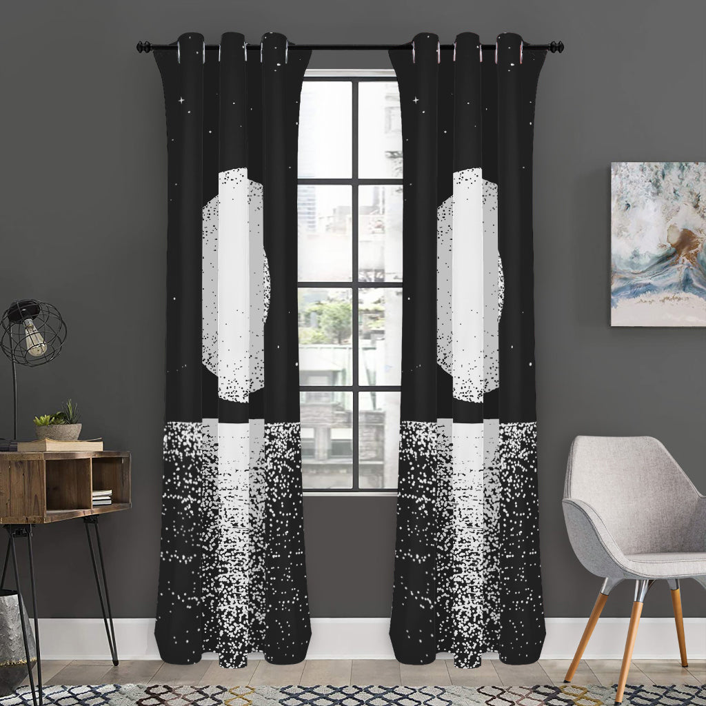 Black And White Moonlight Print Curtain