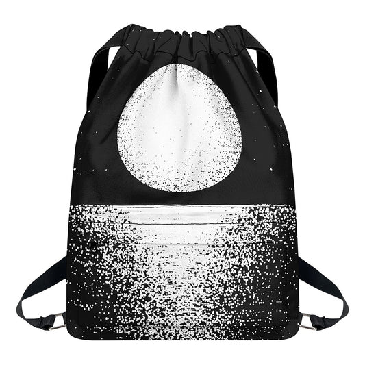 Black And White Moonlight Print Drawstring Backpack