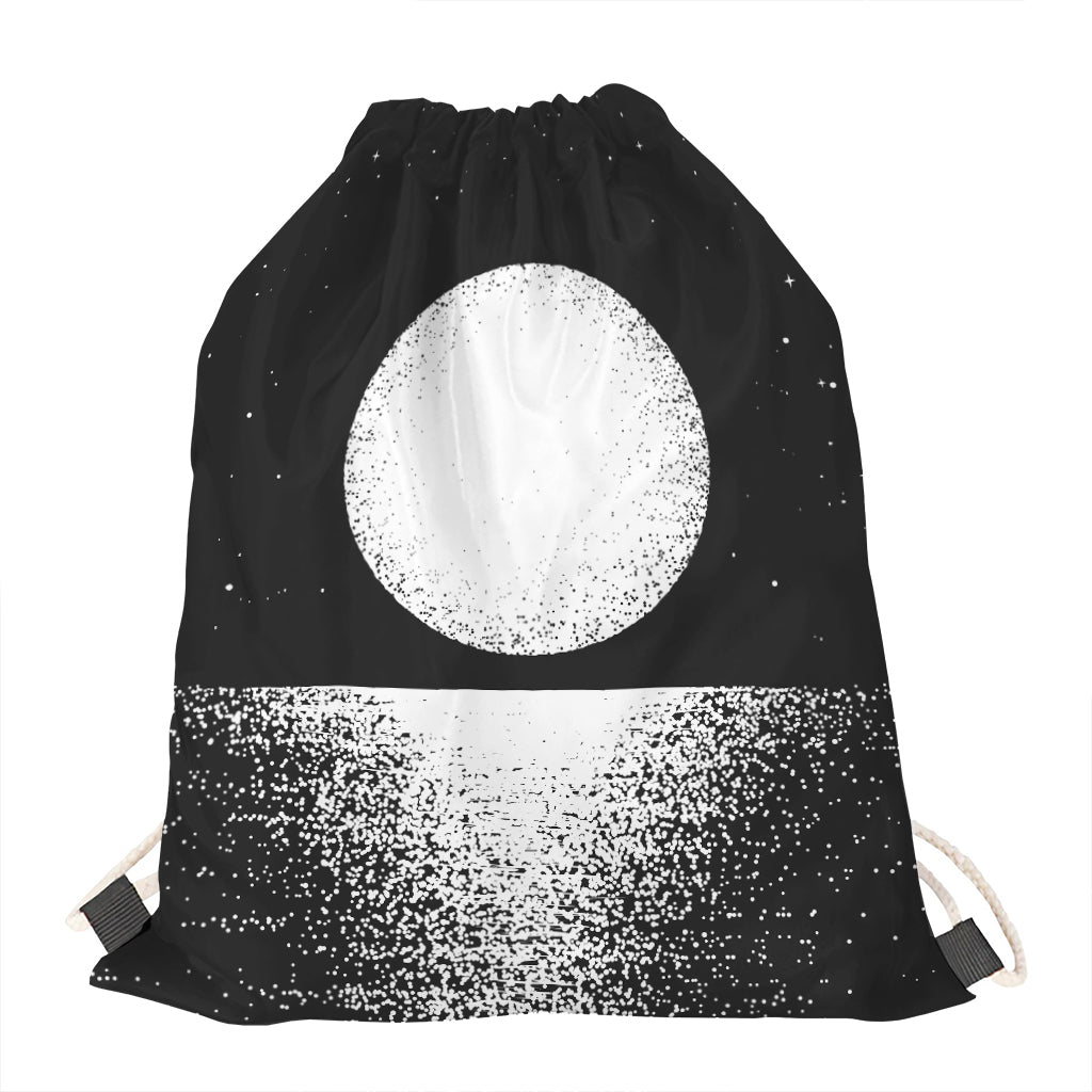 Black And White Moonlight Print Drawstring Bag