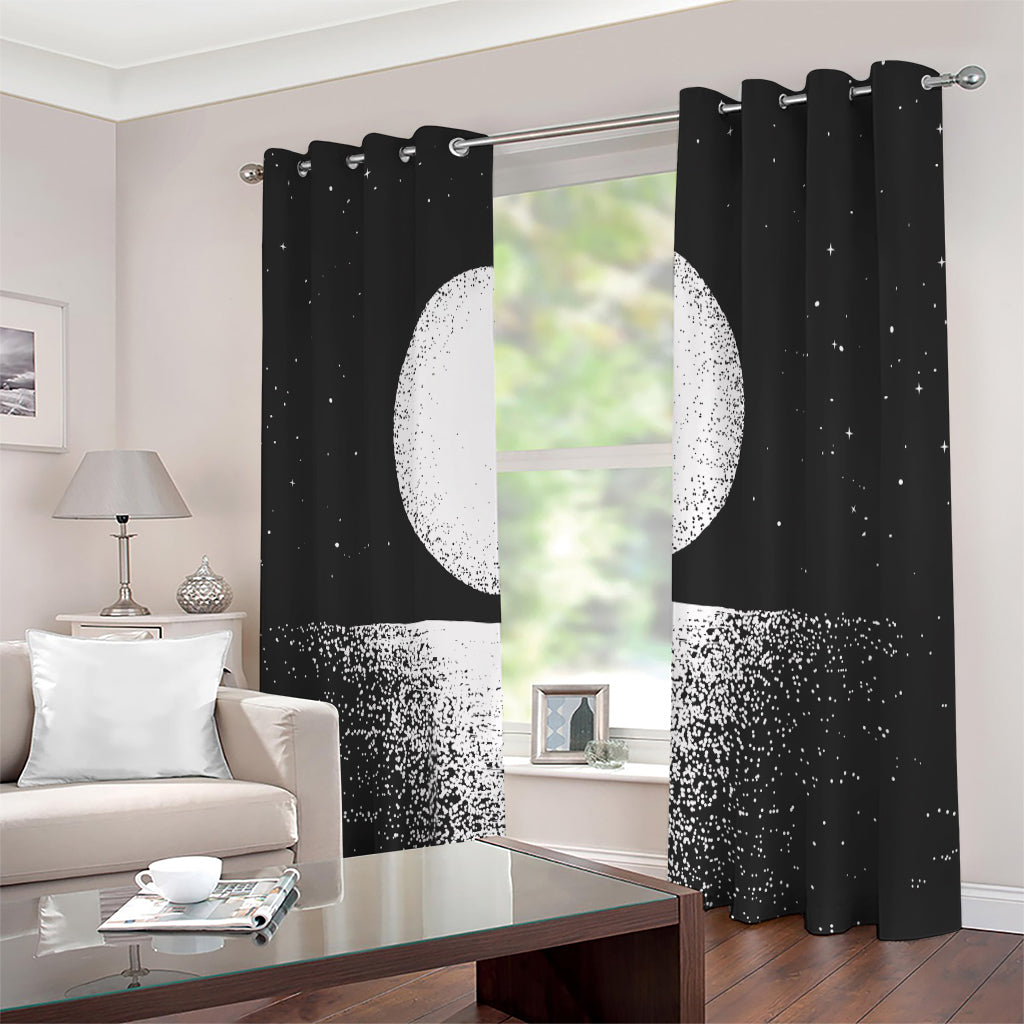 Black And White Moonlight Print Extra Wide Grommet Curtains
