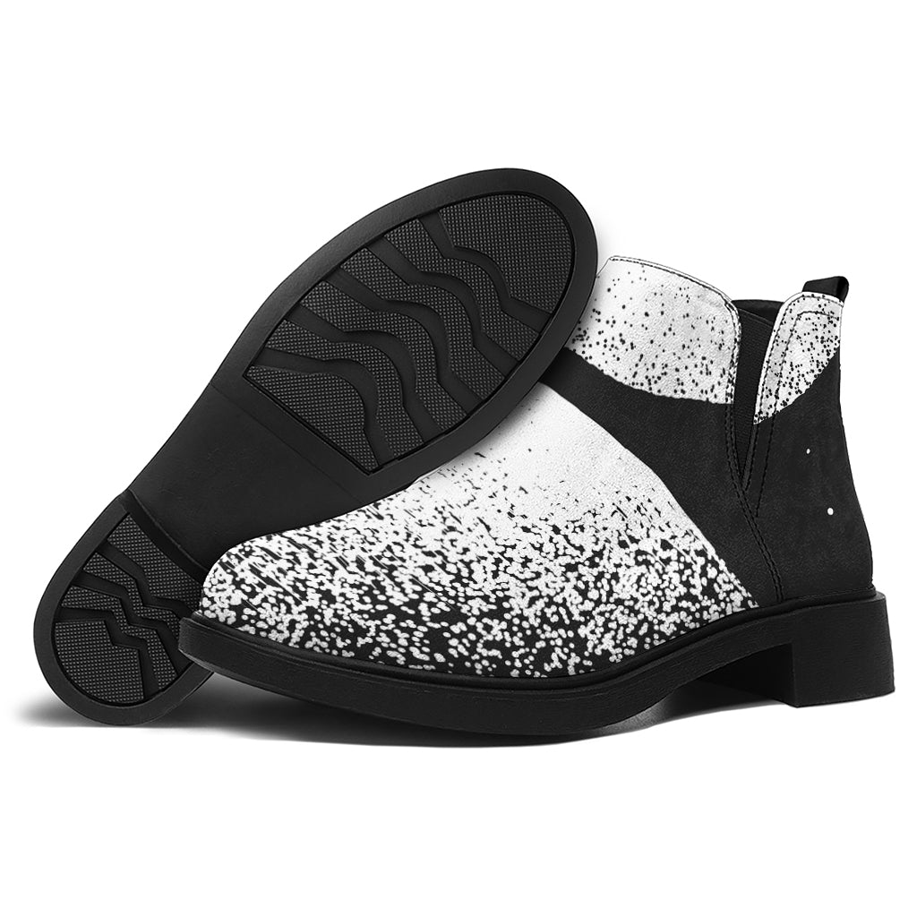 Black And White Moonlight Print Flat Ankle Boots
