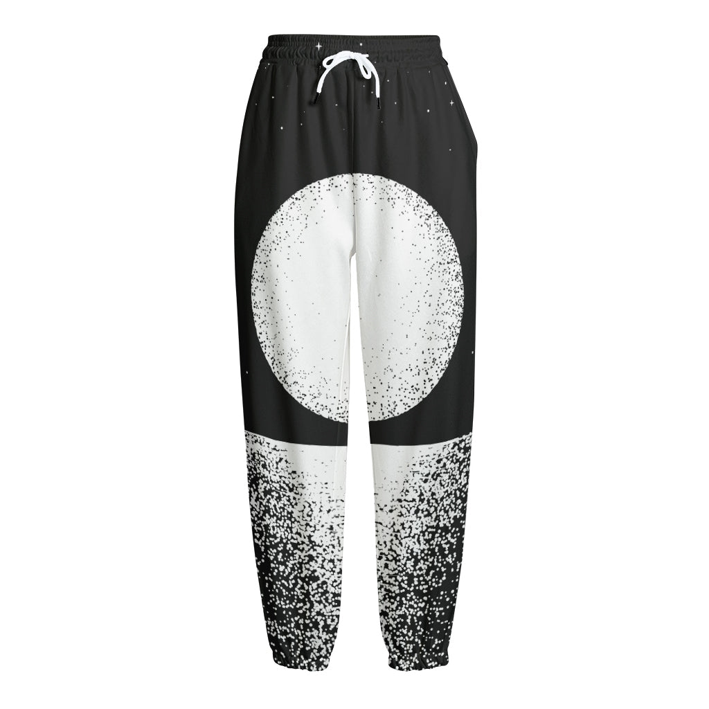 Black And White Moonlight Print Fleece Lined Knit Pants