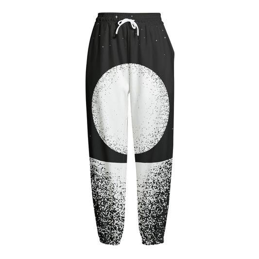 Black And White Moonlight Print Fleece Lined Knit Pants