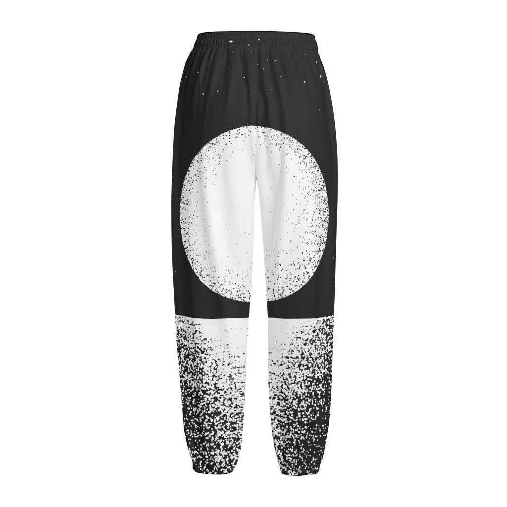 Black And White Moonlight Print Fleece Lined Knit Pants