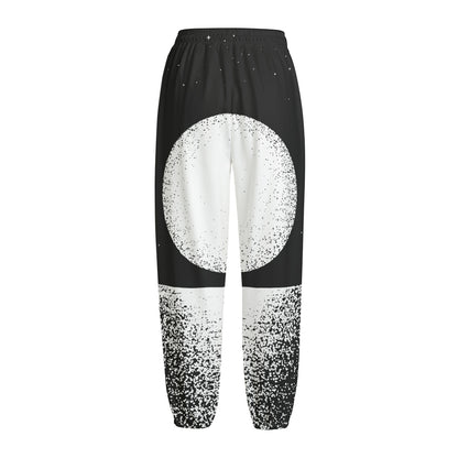 Black And White Moonlight Print Fleece Lined Knit Pants