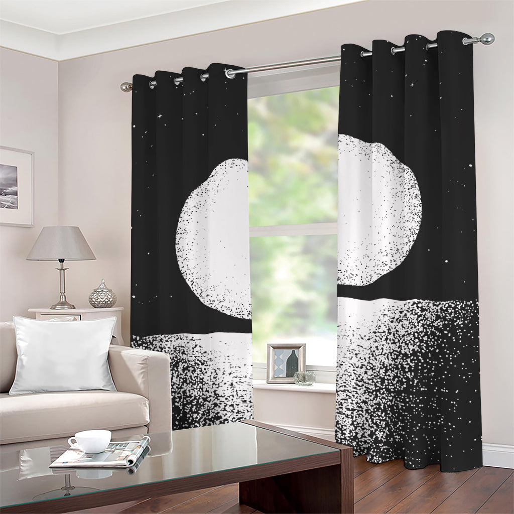 Black And White Moonlight Print Grommet Curtains