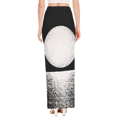 Black And White Moonlight Print High Slit Maxi Skirt
