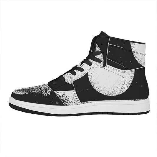 Black And White Moonlight Print High Top Leather Sneakers