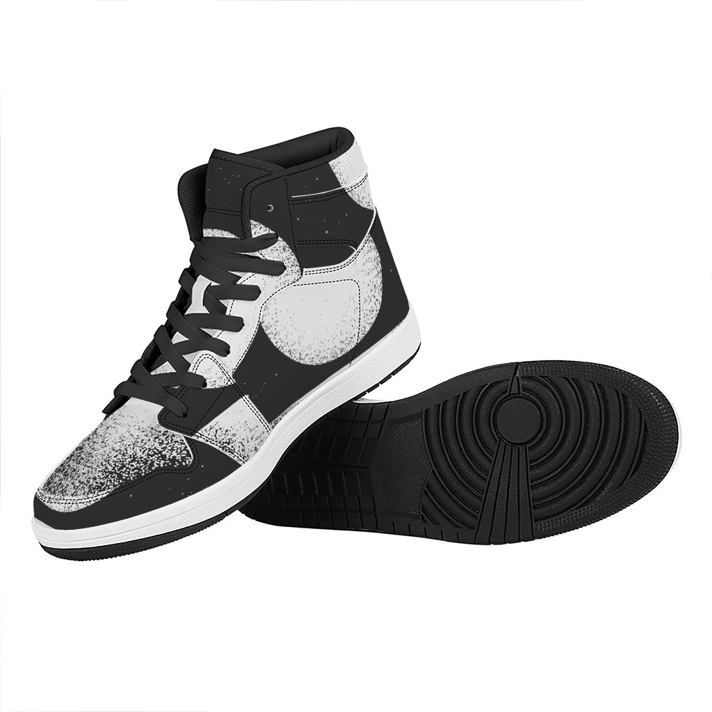 Black And White Moonlight Print High Top Leather Sneakers