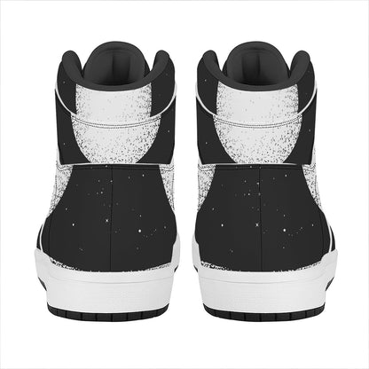 Black And White Moonlight Print High Top Leather Sneakers