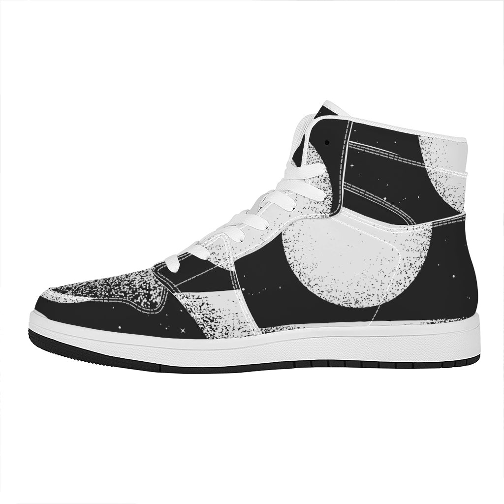 Black And White Moonlight Print High Top Leather Sneakers
