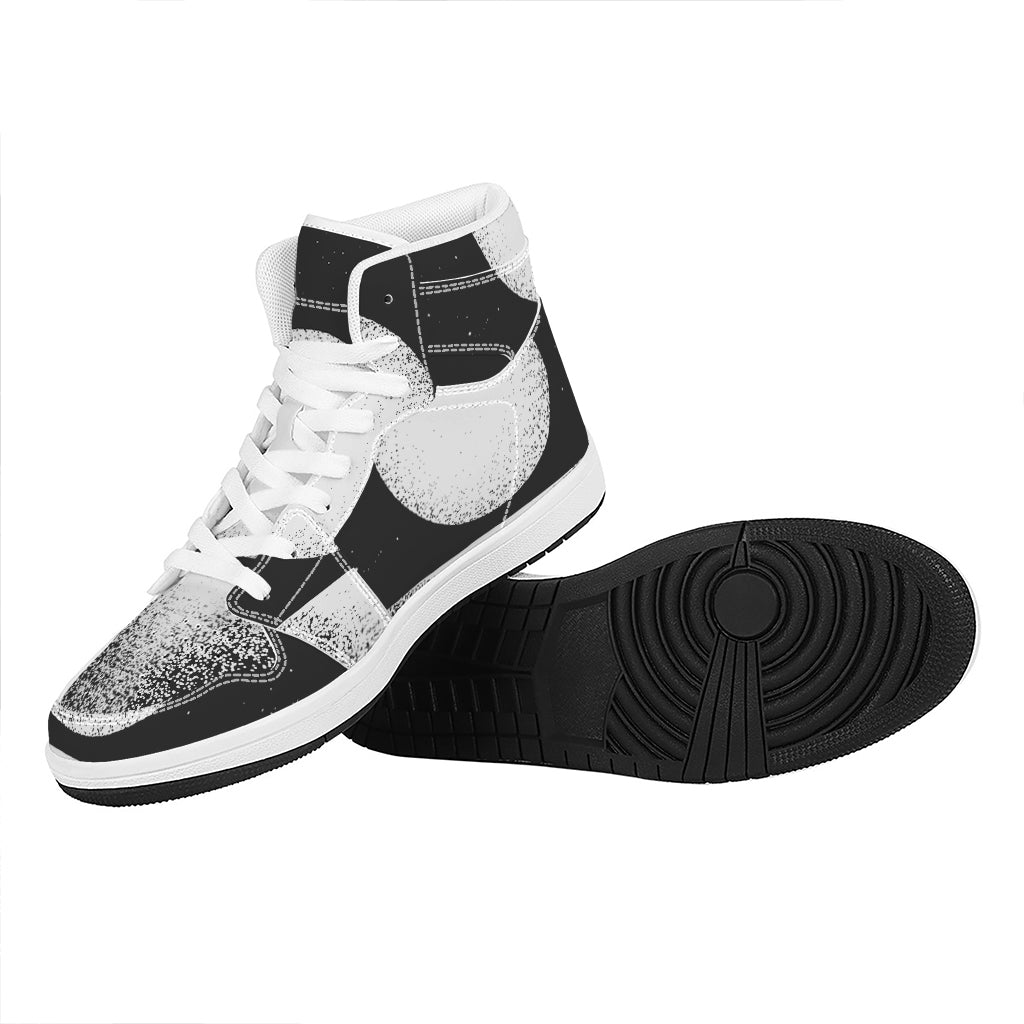 Black And White Moonlight Print High Top Leather Sneakers