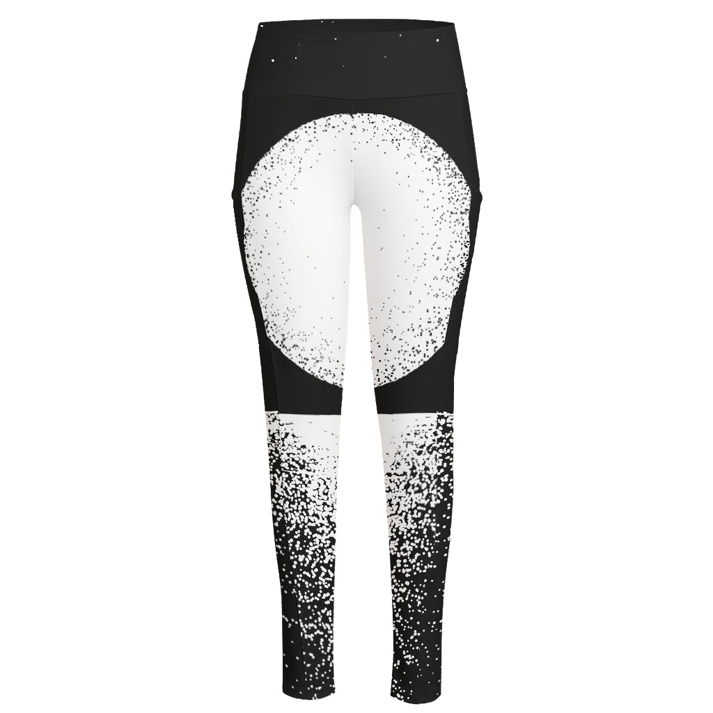 Black And White Moonlight Print High-Waisted Pocket Leggings
