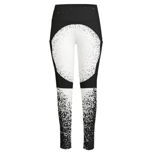Black And White Moonlight Print High-Waisted Pocket Leggings