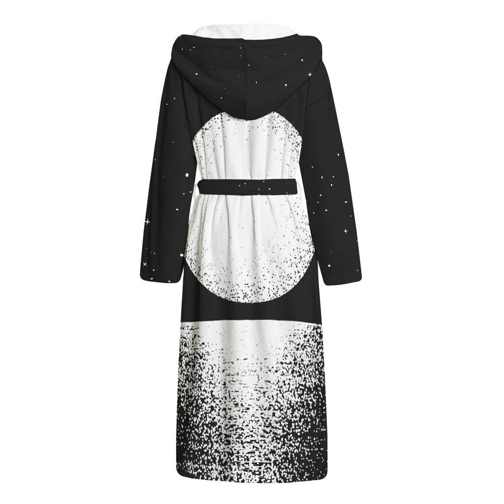 Black And White Moonlight Print Hooded Bathrobe